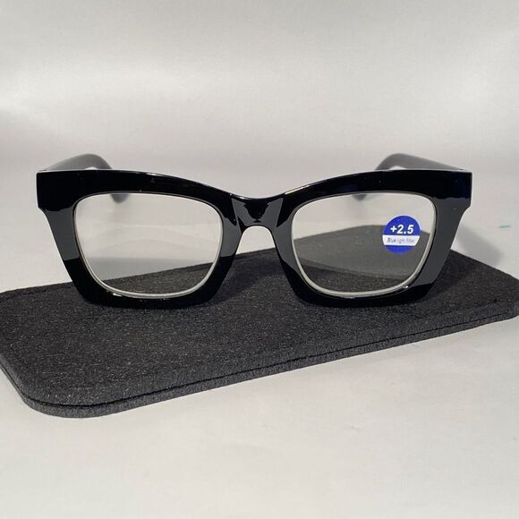 1073 Gretchen Reading Glasses 2.5 Square Readers Black Frames Oversize NWT - Picture 2 of 9
